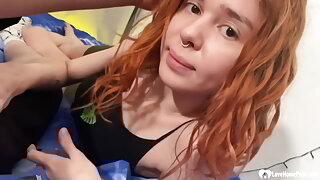 Redhead from downstairs came for a blowjob
