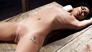 Hogtied little slave pussy toyed