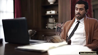 Big boobs asian mistress sucks pussy licked and anal reamed