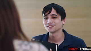 MILF Natasha Nice fucks lucky small guy after she gave him perfect blowjob