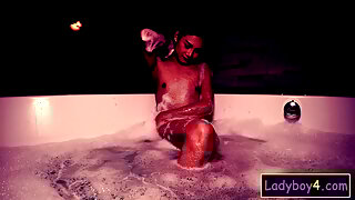 Tiny ladyboy teen amateur Nonny POV blowjob of a big white cock